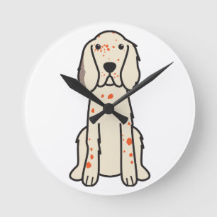 English Setter Dog Cartoon Round Clock