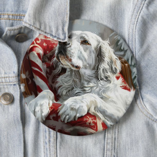 English Setter Dog Christmas Festive 6 Inch Round Button
