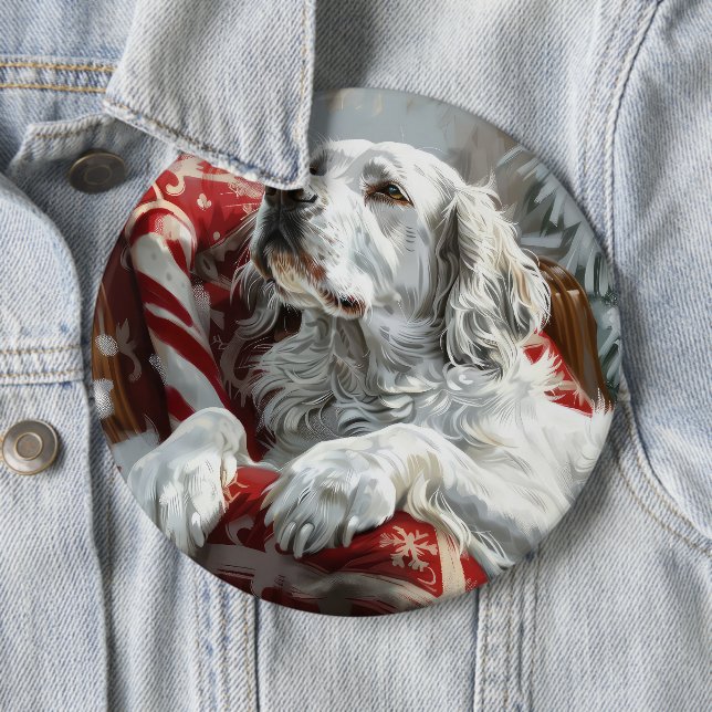 English Setter Dog Christmas Festive 6 Inch Round Button (In Situ)