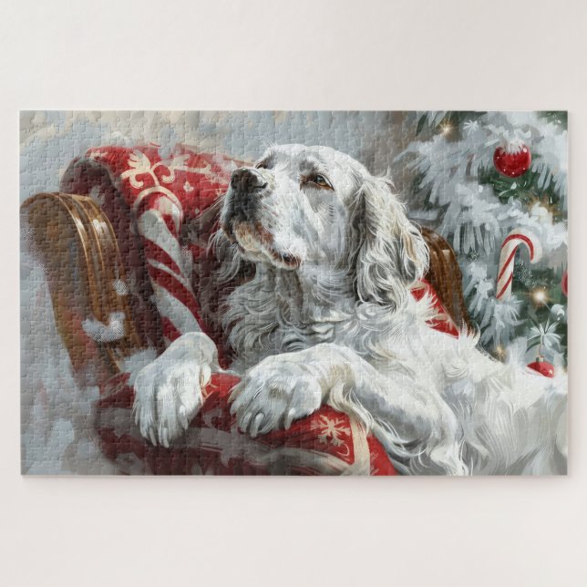 English Setter Dog Christmas Festive Jigsaw Puzzle (Horizontal)