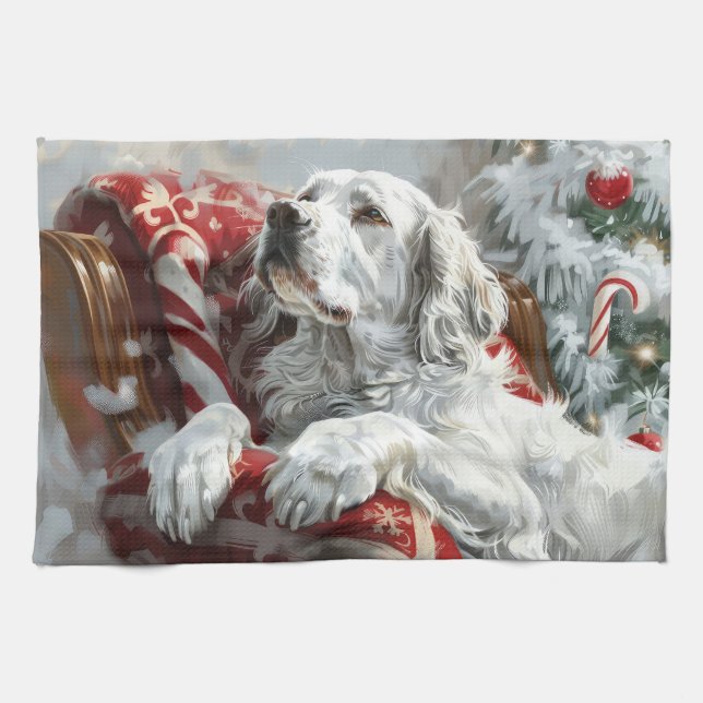 English Setter Dog Christmas Festive Kitchen Towel (Horizontal)