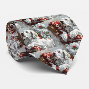 English Setter Dog Christmas Festive Tie