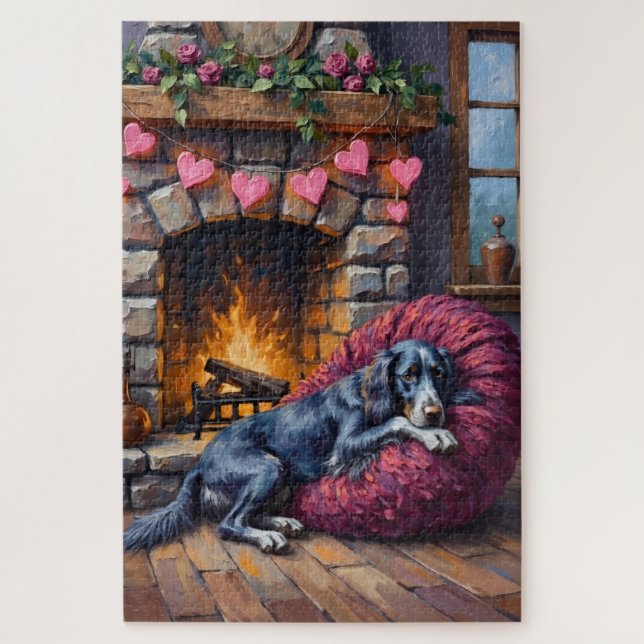 English Setter Dog Cozy Hearth Fairy Lights Jigsaw Puzzle (Vertical)