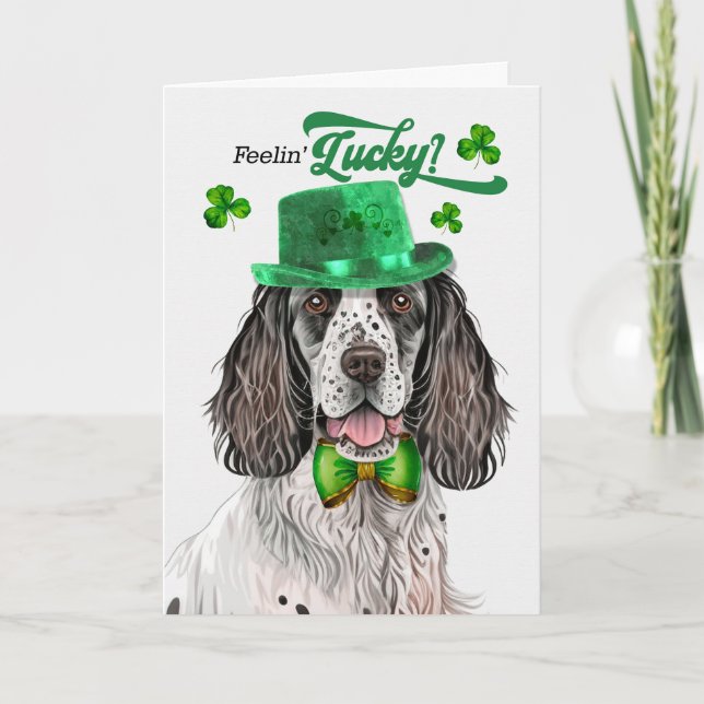 English Setter Dog Feelin' Lucky St Patrick's Day Holiday Card (Front)