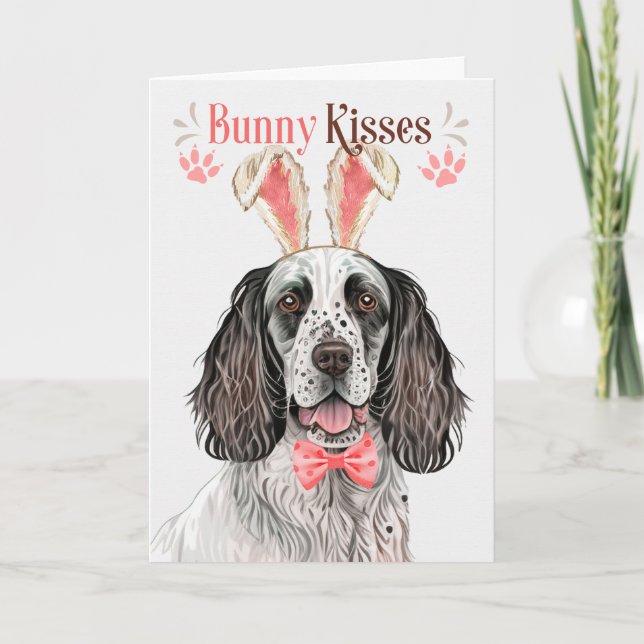 English Setter Dog in Bunny Ears for Easter Holiday Card (Front)