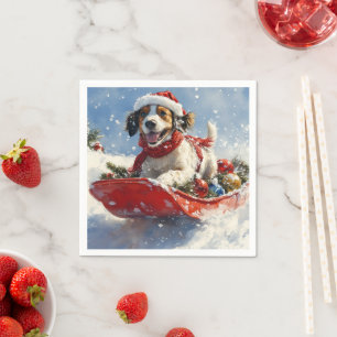 English Setter Dog in Sledge Let it Snow Christmas Napkin