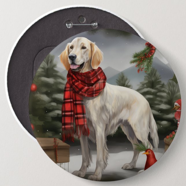 English Setter Dog in Snow Christmas 6 Inch Round Button (Front & Back)