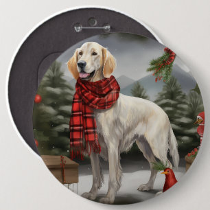 English Setter Dog in Snow Christmas 6 Inch Round Button