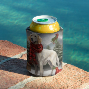 English Setter Dog in Snow Christmas Can Cooler