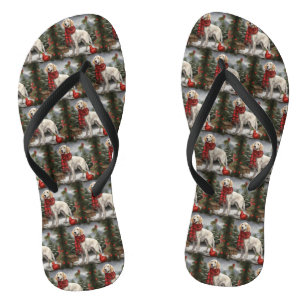 English Setter Dog in Snow Christmas Flip Flops