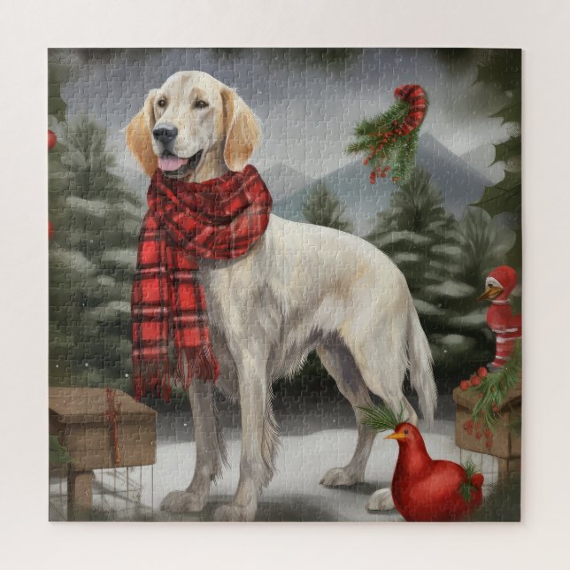 English Setter Dog in Snow Christmas Jigsaw Puzzle (Vertical)