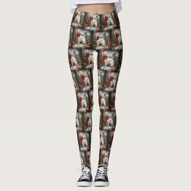 English Setter Dog in Snow Christmas Leggings (Front)