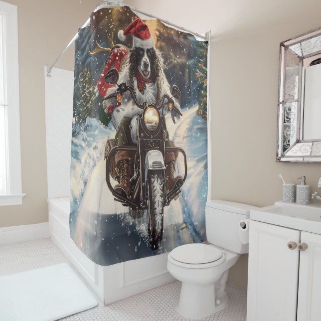 English Setter Dog Riding Motorcycle Christmas (In Situ)