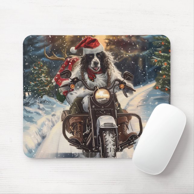 English Setter Dog Riding Motorcycle Christmas Mouse Pad (With Mouse)