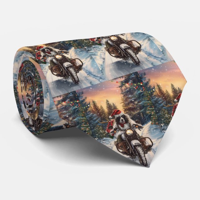 English Setter Dog Riding Motorcycle Christmas Tie (Rolled)