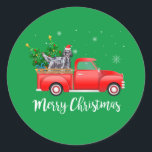 English Setter Dog Riding Red Truck Christmas Classic Round Sticker<br><div class="desc">English Setter Dog Riding Red Truck Christmas</div>