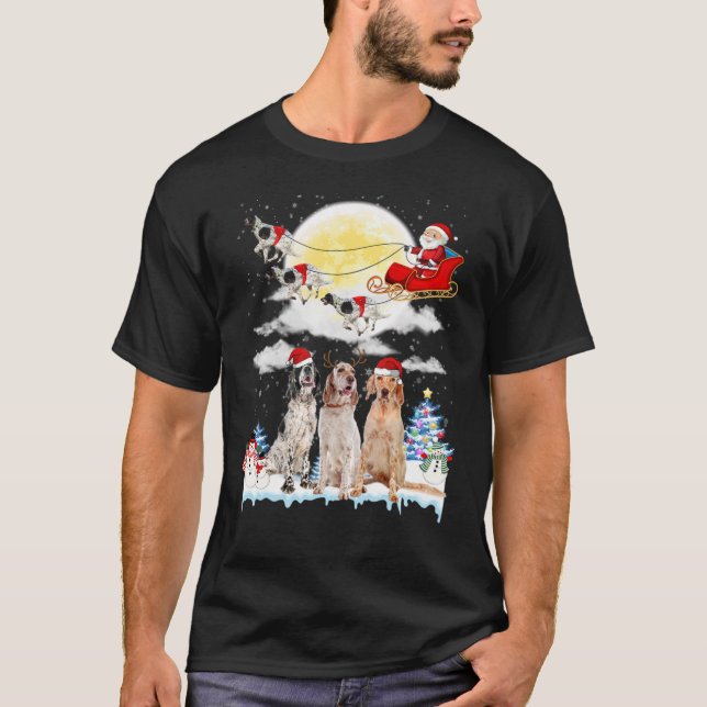 English Setter Dog Santa Sleigh Christmas Lover Lo T-Shirt (Front)