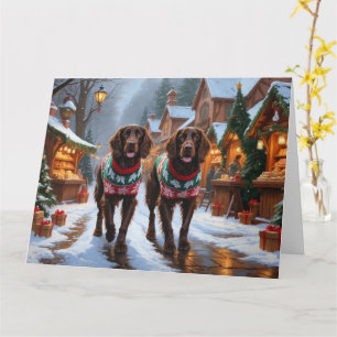 English Setter Dogs Christmas Snow Holiday Card