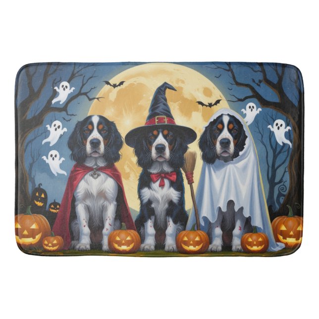 English Setter Dogs Pumpkin Halloween Funny Bath Mat (Front)