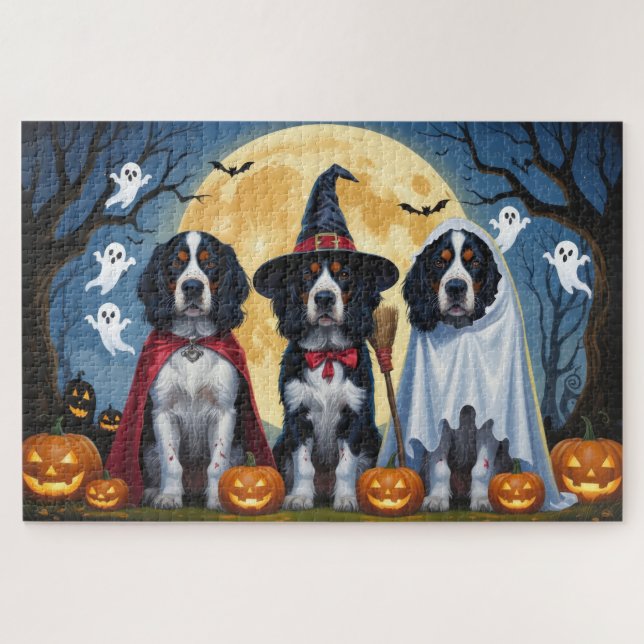 English Setter Dogs Pumpkin Halloween Funny Jigsaw Puzzle (Horizontal)
