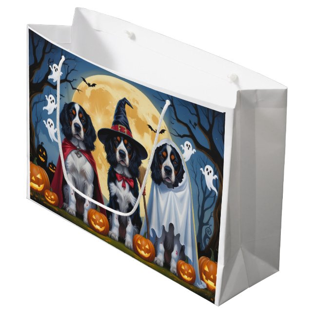 English Setter Dogs Pumpkin Halloween Funny Large Gift Bag (Front Angled)