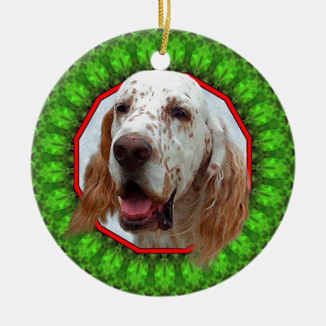 English Setter Happy Howliday Ceramic Ornament (Front)