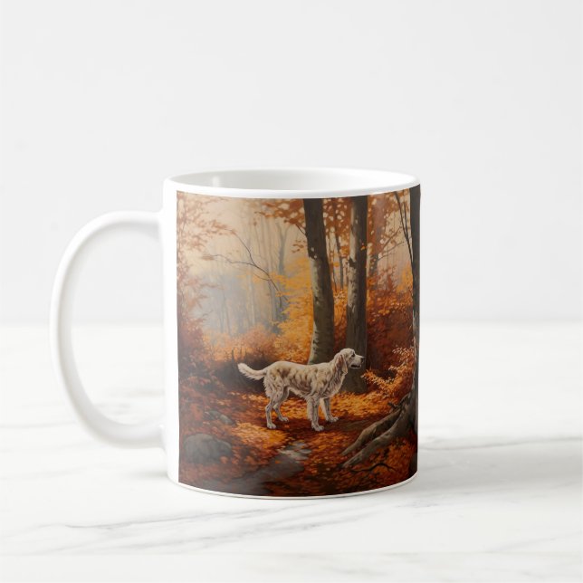 English Setter in Autumn Leaves Fall Inspire Coffee Mug (Left)