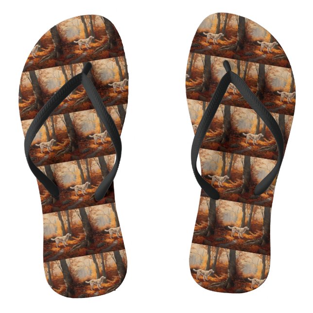 English Setter in Autumn Leaves Fall Inspire Flip Flops (Footbed)