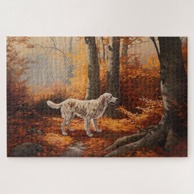 English Setter in Autumn Leaves Fall Inspire Jigsaw Puzzle (Horizontal)