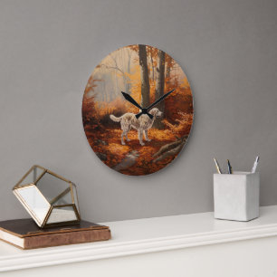 English Setter in Autumn Leaves Fall Inspire Large Clock