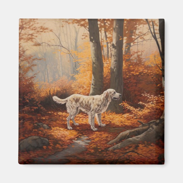 English Setter in Autumn Leaves Fall Inspire Magnet (Front)
