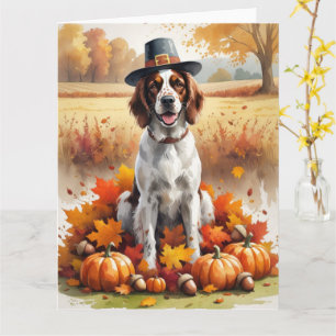 English Setter In Autumn Leaves Thanksgiving Art Card