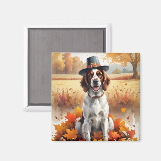 English Setter In Autumn Leaves Thanksgiving Art Magnet (Front/Back)