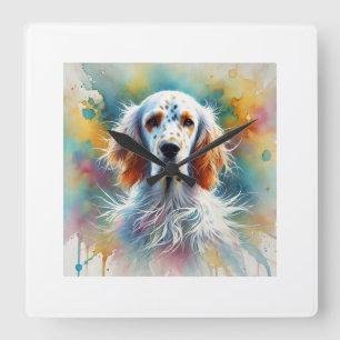 English Setter in Nature 060924AREF147 - Watercolo Square Wall Clock