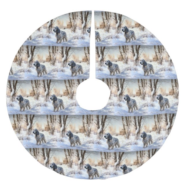 English Setter Let It Snow Christmas Brushed Polyester Tree Skirt (Front)