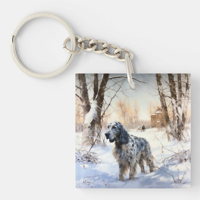 English Setter Let It Snow Christmas Keychain (Front)