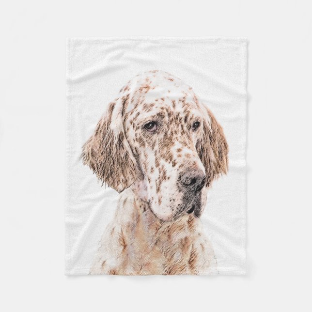English Setter Orange Belton Painting Dog Art Fleece Blanket (Front)