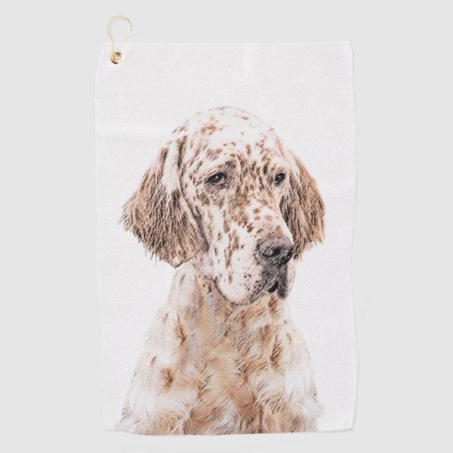 English Setter Orange Belton Painting Dog Art Golf Towel (Front)