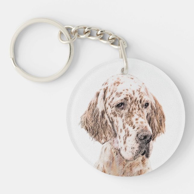 English Setter Orange Belton Painting Dog Art Keychain (Front)