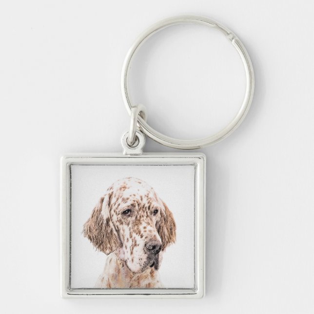 English Setter Orange Belton Painting Dog Art Keychain (Front)