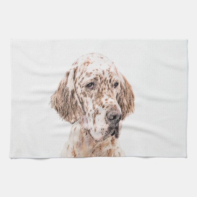 English Setter Orange Belton Painting Dog Art Kitchen Towel (Horizontal)