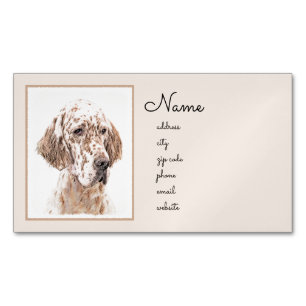 English Setter Orange Belton Painting Dog Art Magnetic Business Card