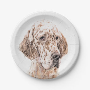 English Setter Orange Belton Painting Dog Art Paper Plate
