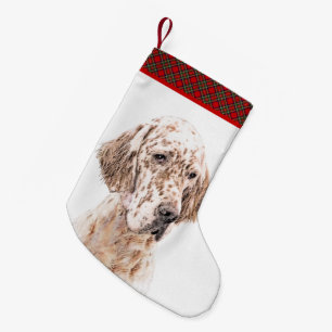 English Setter Orange Belton Painting Dog Art Small Christmas Stocking
