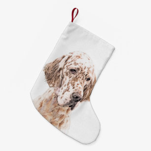 English Setter Orange Belton Painting Dog Art Small Christmas Stocking