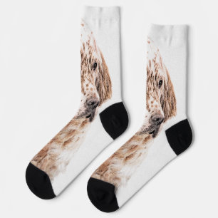 English Setter Orange Belton Painting Dog Art Socks