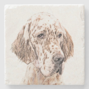 English Setter Orange Belton Painting Dog Art Stone Coaster