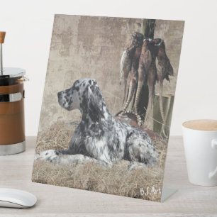 English Setter , Pheasant Hunting Tapestry Poster Pedestal Sign