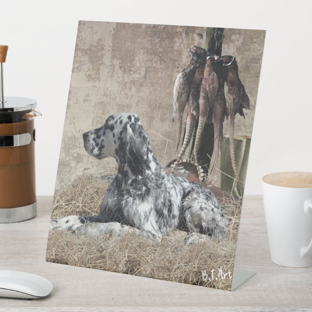English Setter , Pheasant Hunting  Tapestry Poster Pedestal Sign (In SItu)