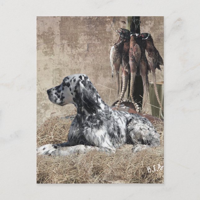 English Setter , Pheasant Hunting  Tapestry Poster Postcard (Front)